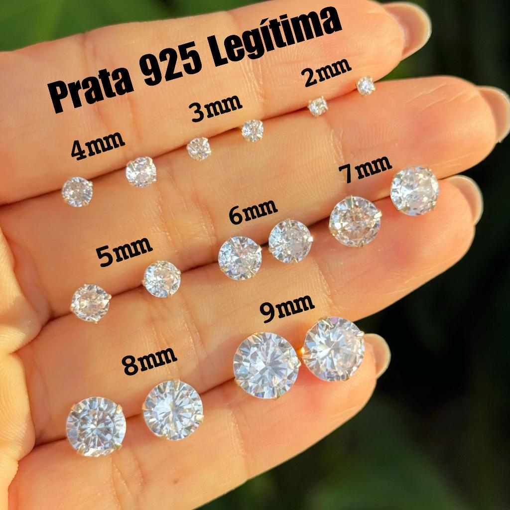 Brinco Ponto de Luz Feminino e Masculino Prata 925 Legítima Pedra Zircônia 9mm 8mm 7mm 6mm 5mm 4mm 3mm 2mm