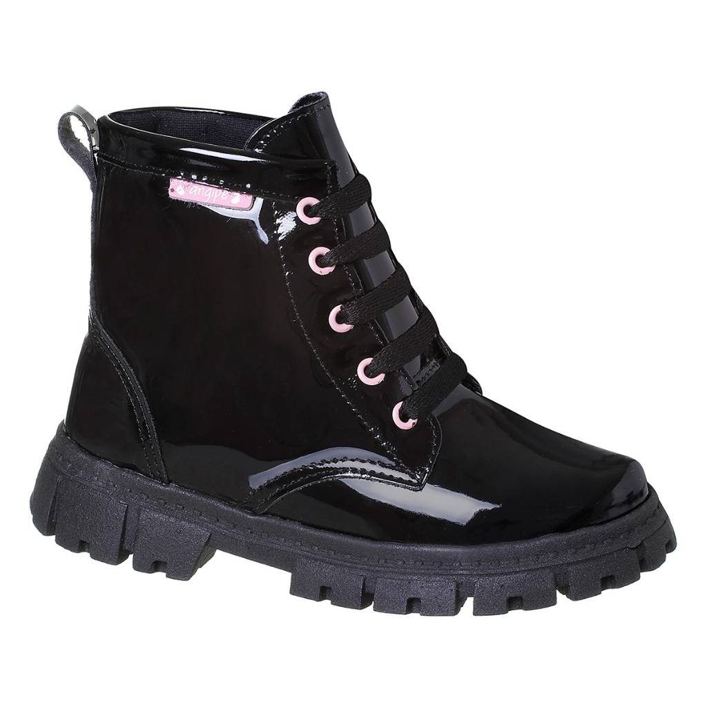 Coturno Feminino Infantil Bota Infantil Menina Tratorada Bota Preta Verniz