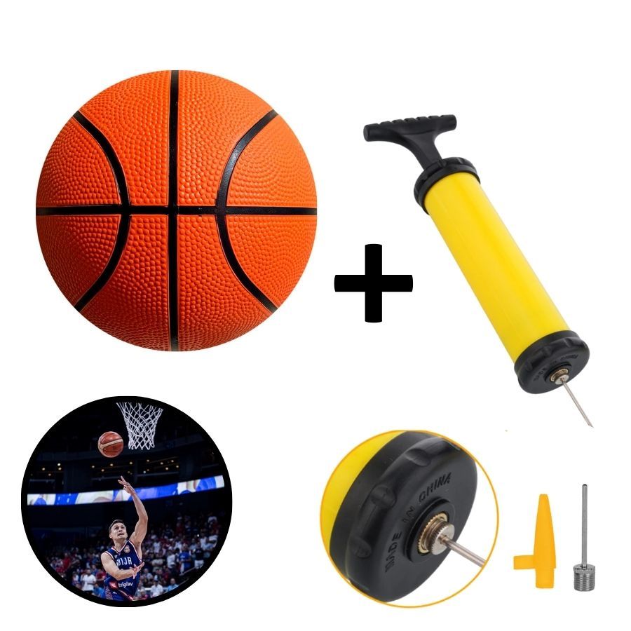 Bomba Ar Manual Encher Bolas Piscina E Kit de Bico Futebol Voley Basquete Laranja