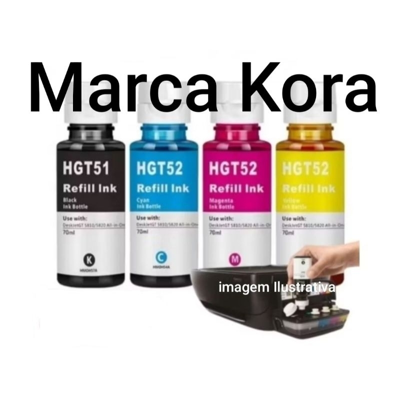 Kit 4 Refil De Tinta Original Kora  Gt53/52 P/ Impressora  Gt5822 Hp Gt5810 Hp Gt5820 HP410 Hp 416 Hp 412 Hp 316 Hp 116