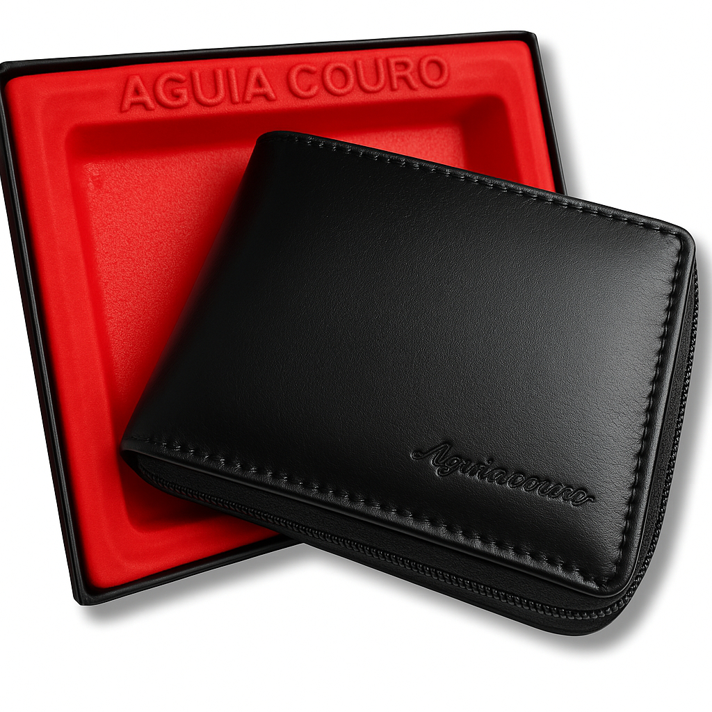 Carteira Masculinas De Couro Legitimo Completa com Fecho de Zíper Couro Macio Alta Qualidade