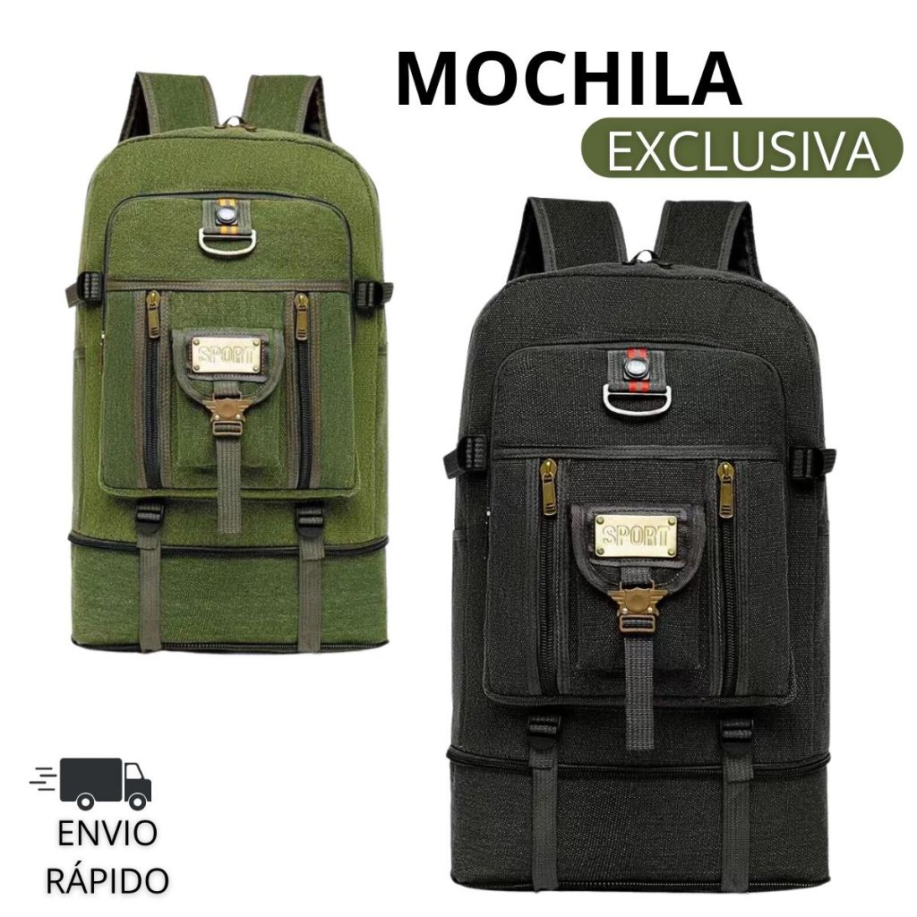 Mochila Lona 2 em 1 Com Compartimento Expansível Reforçada Camping Trabalho Trilha Faculdade
