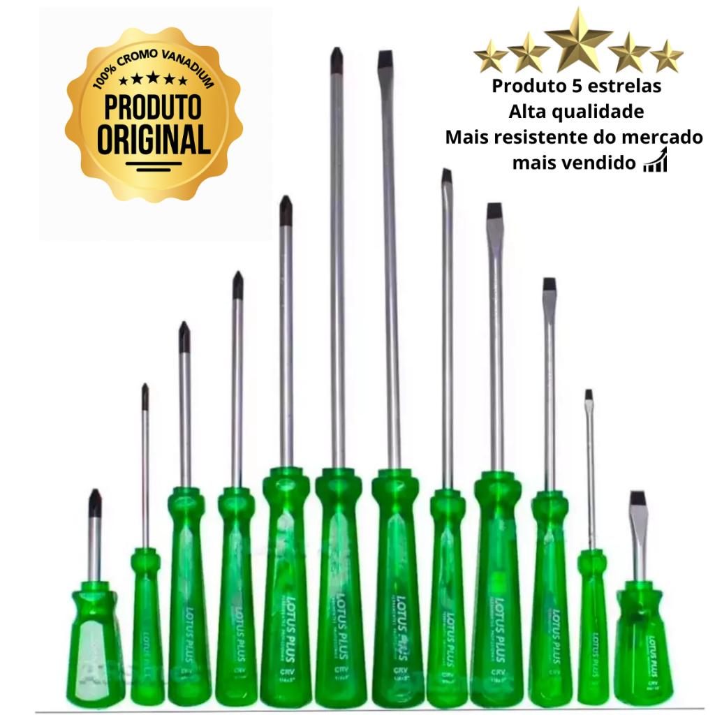 Jogo Chave De Fenda e Phillips 12 Peças profissional