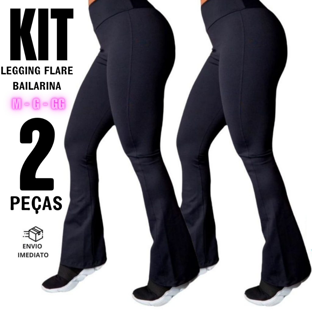 Kit 2 Calça Leg Flare Bailarina Suplex Boca de Sino Cintura Alta Feminina PROMOÇÃO