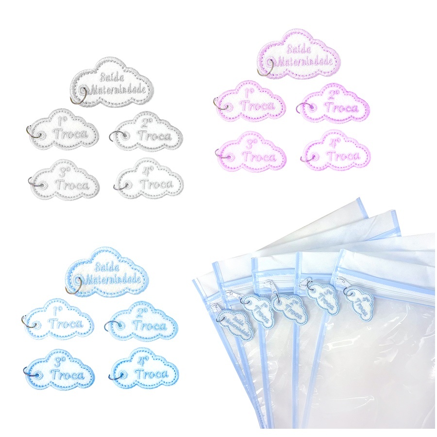 Kit 5 Tags Para Saida Maternidade Bordada Identificação De Troca Para Saquinho