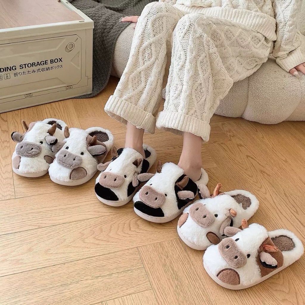Pantufa Chinelos Vaca de Pelucia Moda De Inverno Menina Sola Quente E Grossa Casal Homens Mulheres