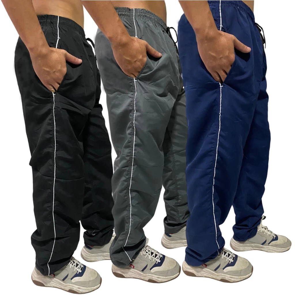 Kit Calças Masculina Tactel Lisa Academia Esportiva Corrida Básica Costura Reforçada