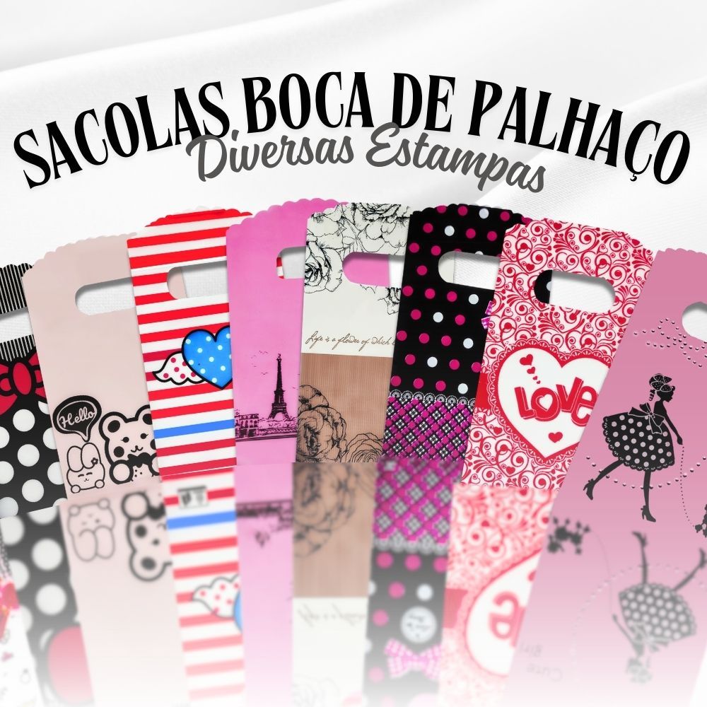 Sacola Plástica Boca de palhaço 9x15, pacote com 100 unidades Estampa Única