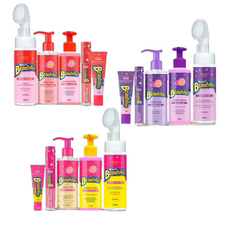 Kit Beautyloo Mousse+Sabonete Facial+Hidratante Corporal+ Gloss+ Hidratante Labial