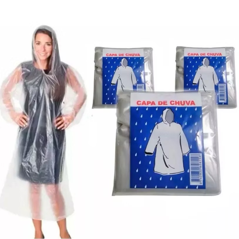 Kit 5/10/20 Capas De Chuva Descartáveis Impermeável Transparentes