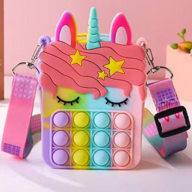 Bolsa Pop It Infantil De Silicone Unicórnio