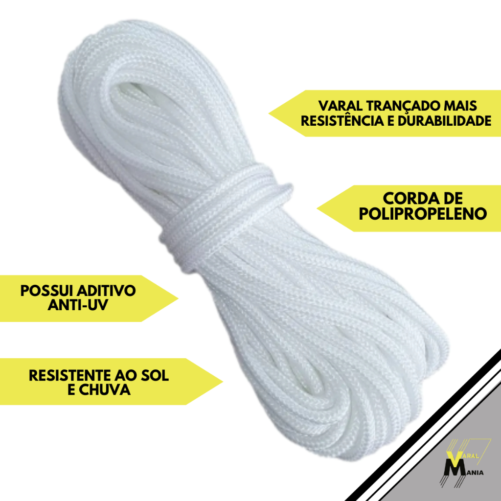 Corda Varal Polipropileno 3mm Resistente Trançada Ao Tempo de 15 ou 30 metros