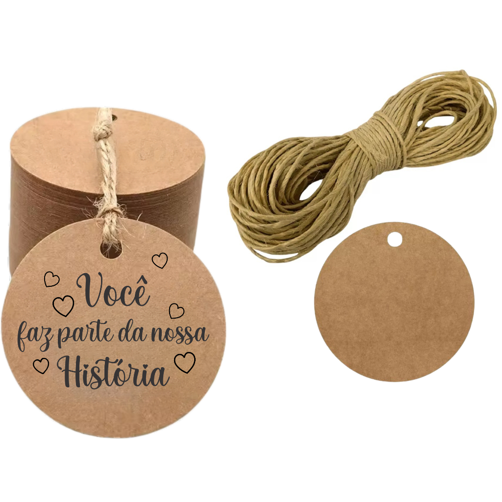 Tag de Papel Kraft 4cm + Fio Incluso - Pronta Entrega!!! Você faz parte da nossa história