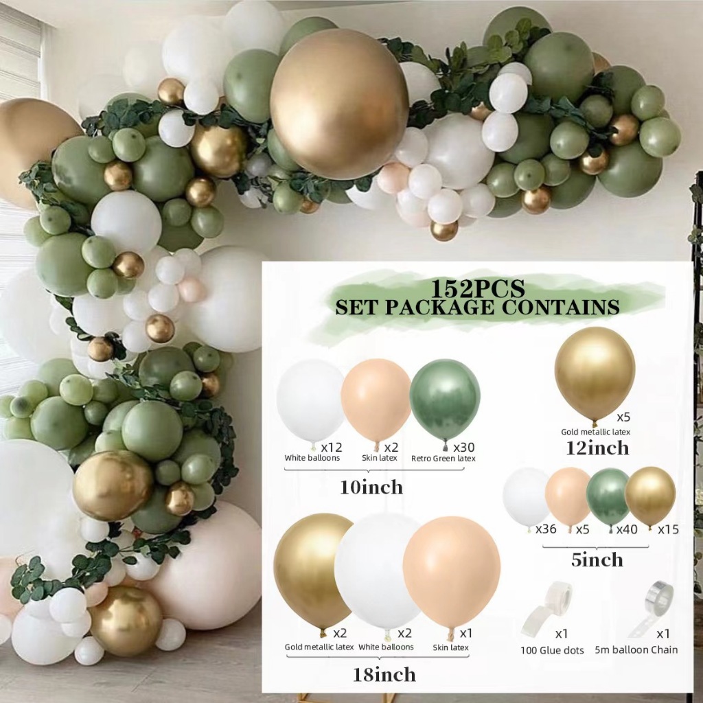 Kit 152 Balões Coloridos 18" 5pcs + Grande Dourado 12" 5pcs + 10" 44pcs + 5" 96pcs + 2 Tiras de Fita