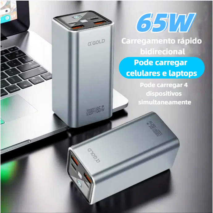 Power Bank 20000Mah PD Turbo 65W Duplo USB-C  Bidirecional Para Notebook Mac(Novo Modelo ) e Celular Agold BTE-92