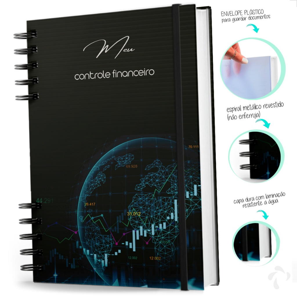 Caderno Controle Financeiro Black - Contas Organizadas