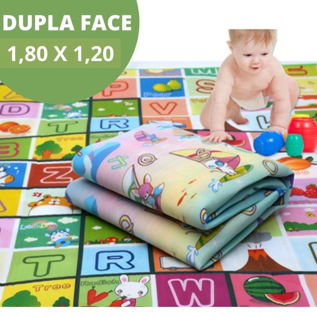 Tapete de Atividade Dupla Face 120x180 e Tapete G 2,00 X 1,80M X 0,5MM Infantil Emborrachado Educativo Bebê Crianças