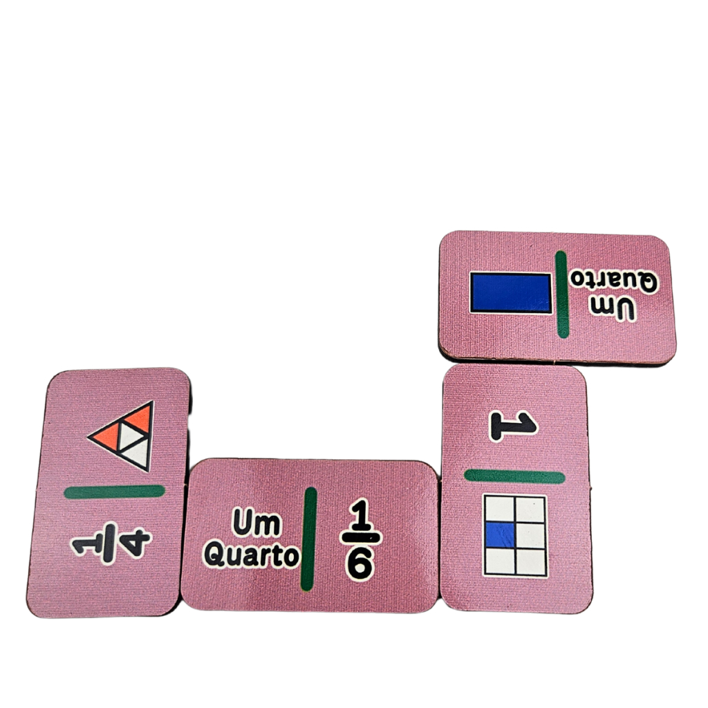 Dominó Fracionário - Jogo de Fração - Recurso Pedagógico de Frações em MDF - 28 peças