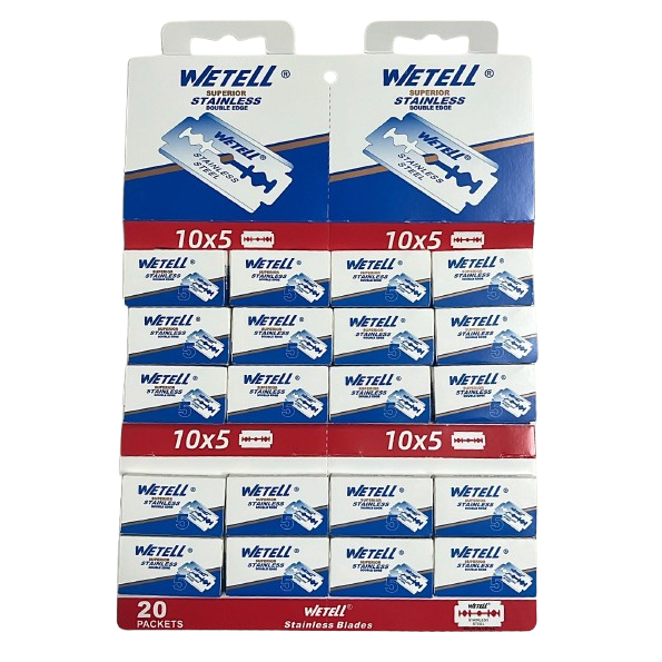 Cartela 20x5 Lâmina de Barbear 100 Unidades Wetell Platinum - Envio Imediato!