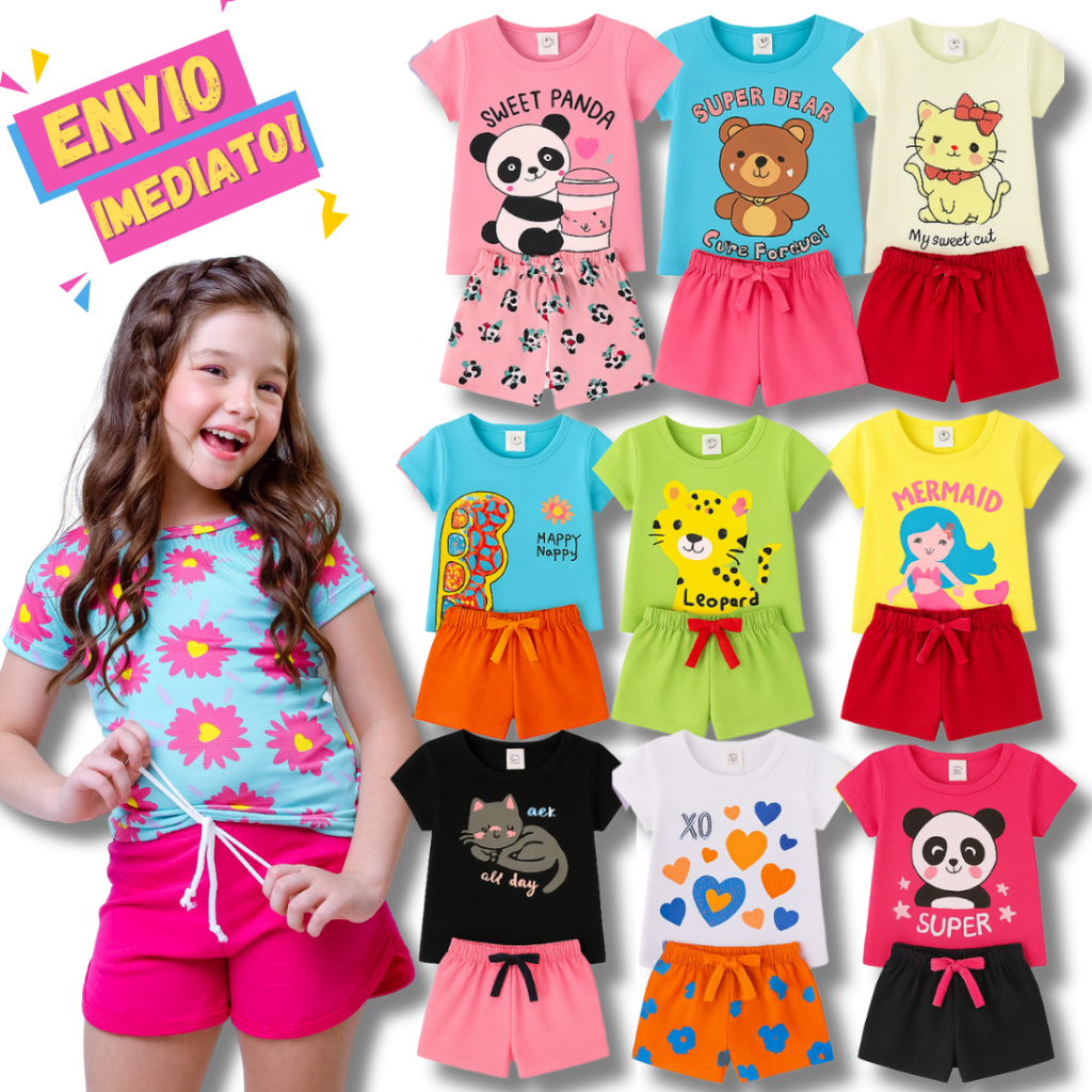 Kit Sortido de 04 e 02 peças de Roupa Conjunto Infantil Menina Verão Feminino