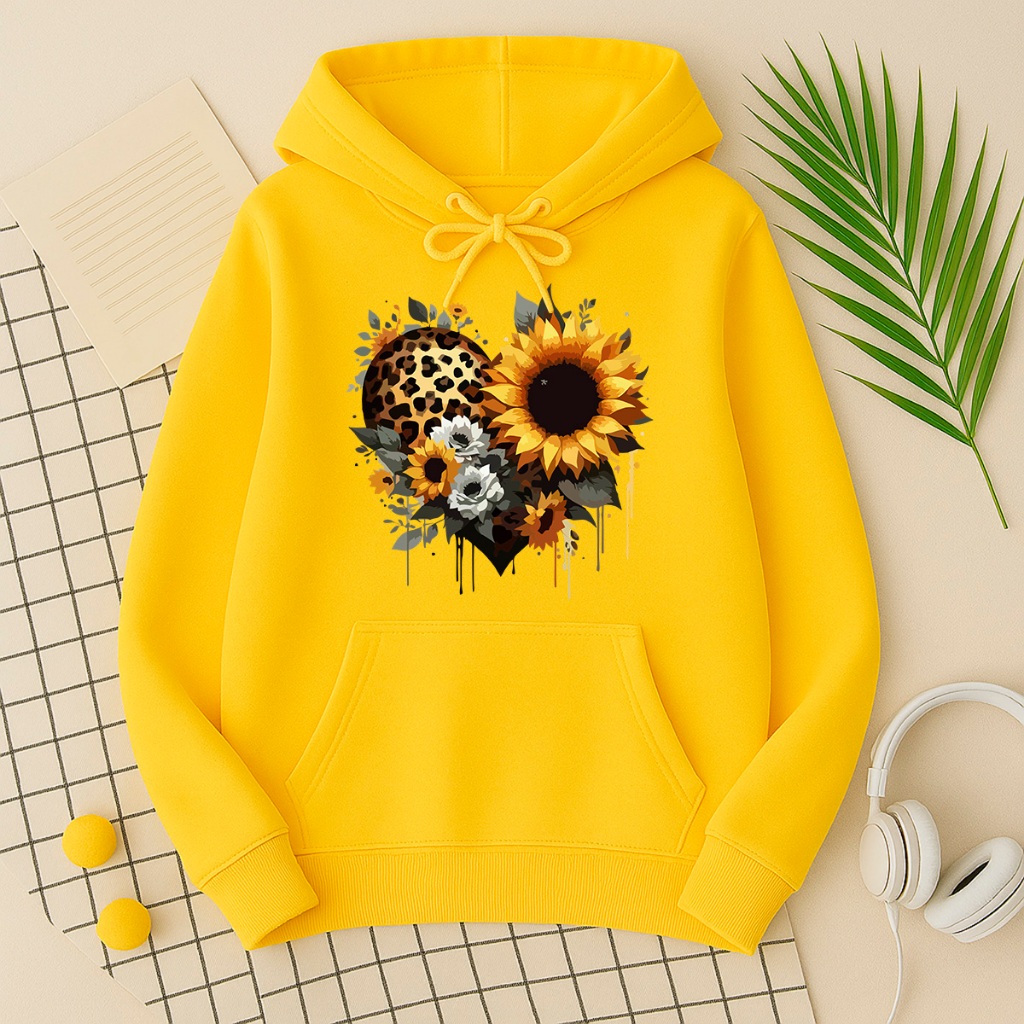 Moletom Blusa de Frio Feminino Estampada Flor Girasol Amarelo Blusão Inverno Tecido Premium Promoção