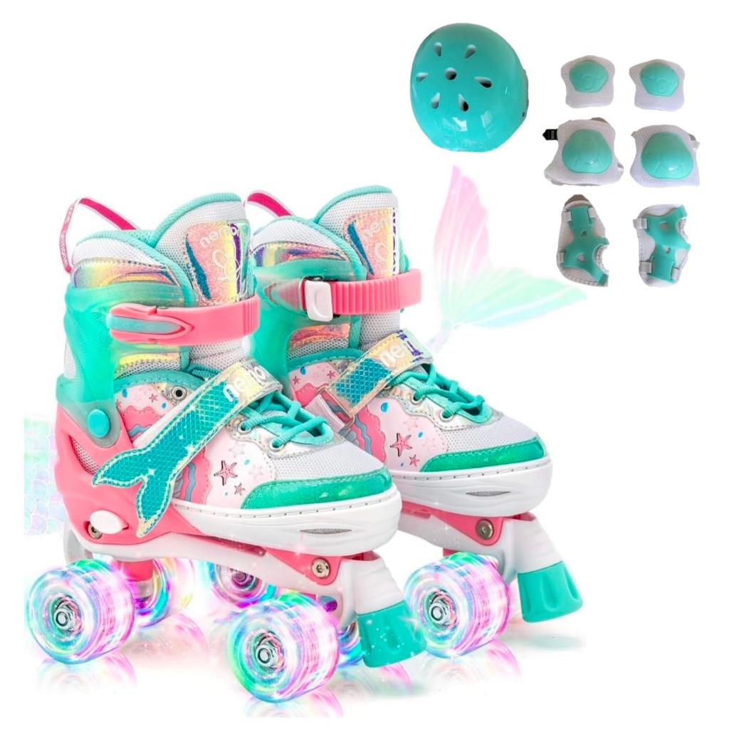 Patins Roller Infantil 4 Rodas Menina Atacado Promoção Com Led + Proteção Ajustavel Criança