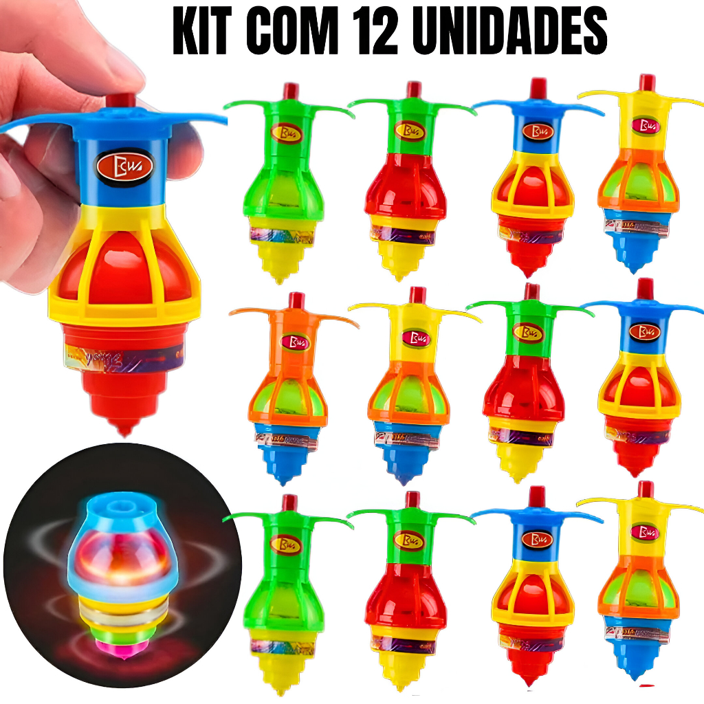 Kit Com 3/6/12 Giro Pião, Pião + Lançador Com Luz De Led Colorida, Giroscópio