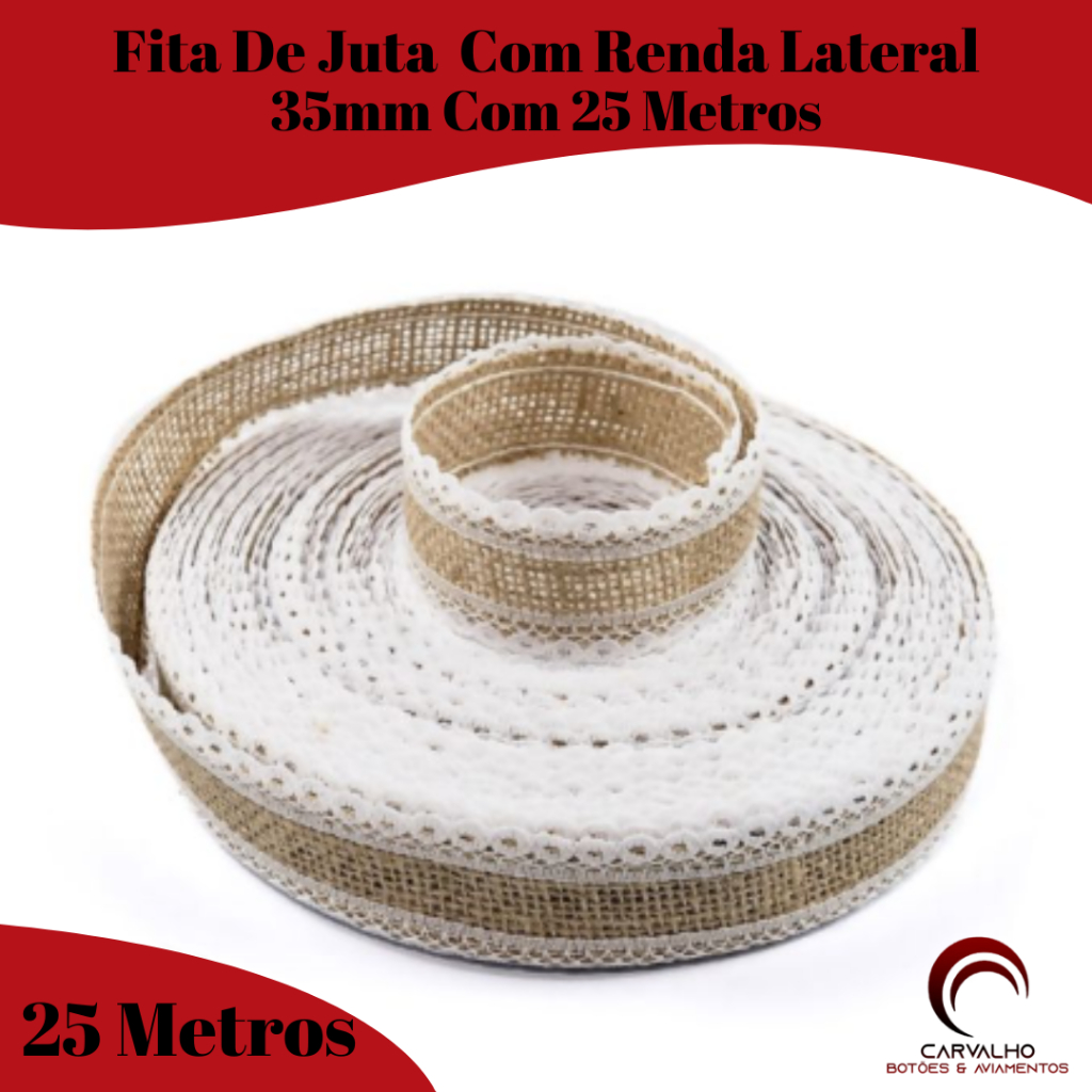 Fita De Juta Natural Com Renda Lateral 35MM Com 5 | 10 | 15  | 25 Metros | Fita Decorativa Juta Envio Rapido