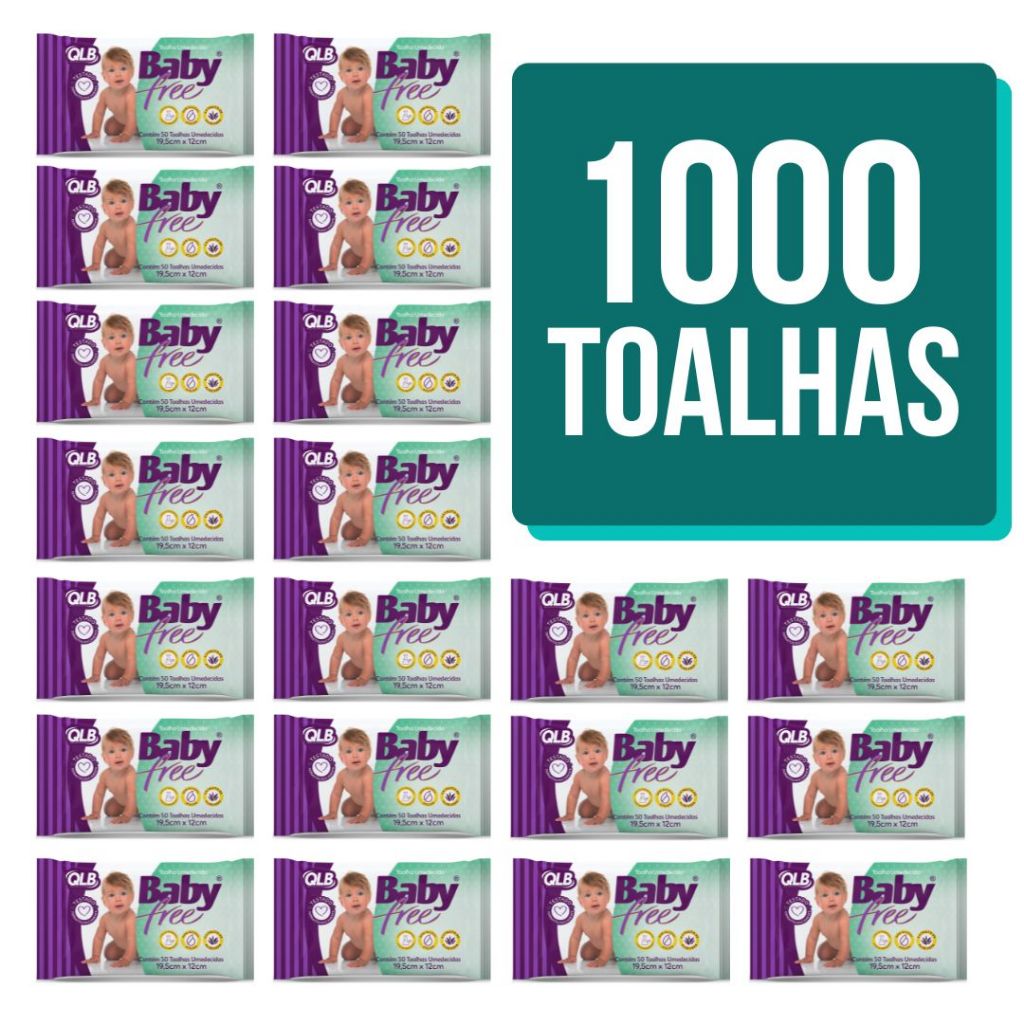 Caixa com 20 Lenços/Toalhas Umedecidas Baby Free c/ 50 Unidades Cada