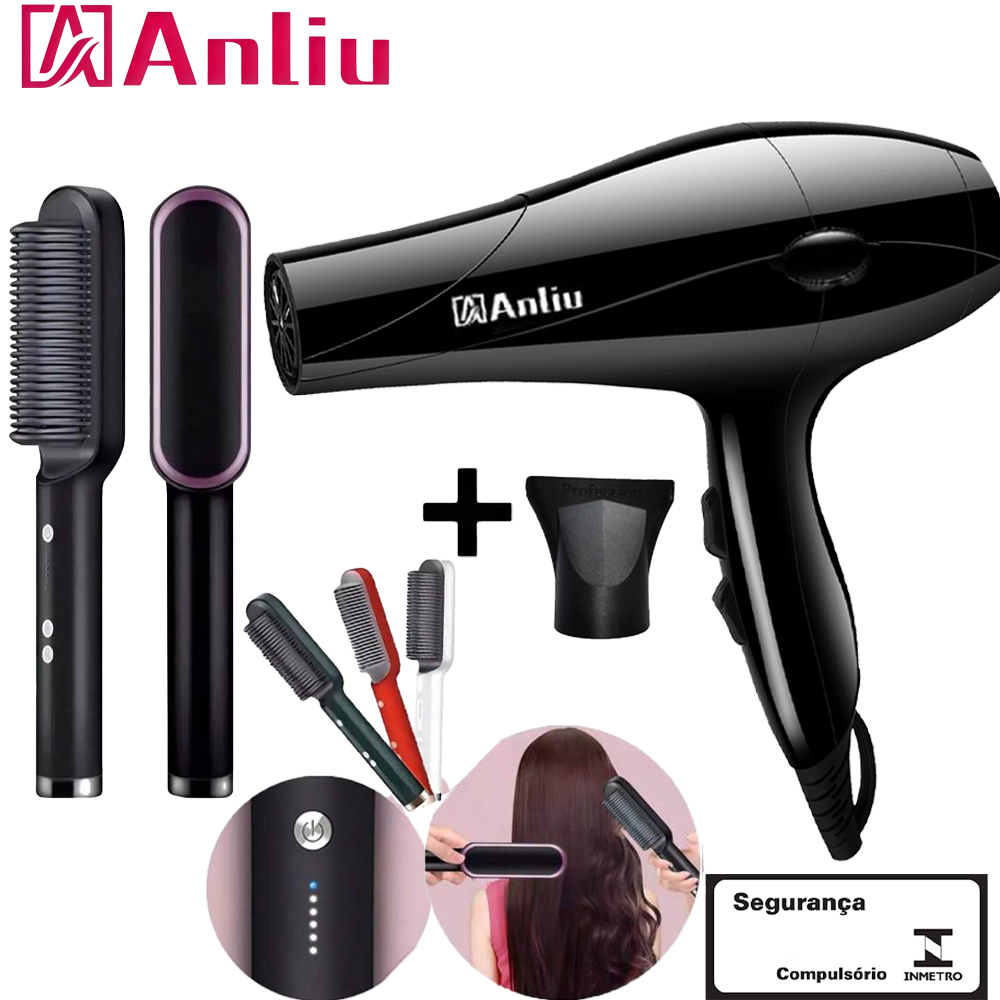 Kit Secador de cabelo 2200W professional+Escova Alisador 3 em1 alisa modelador