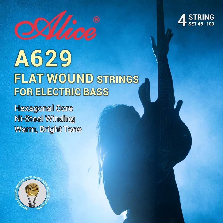 Encordoamento Lisa Baixo Alice A629 Flat Wound Fretless Corda Lisa Flatwound