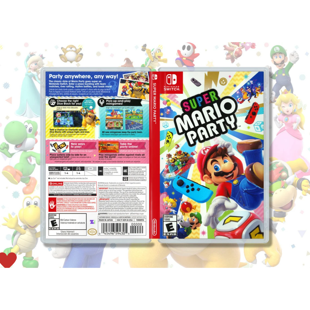 Super Mario Party Encarte Impresso Switch - Reposição de Capa Frente e Verso - Nova Case e Cover