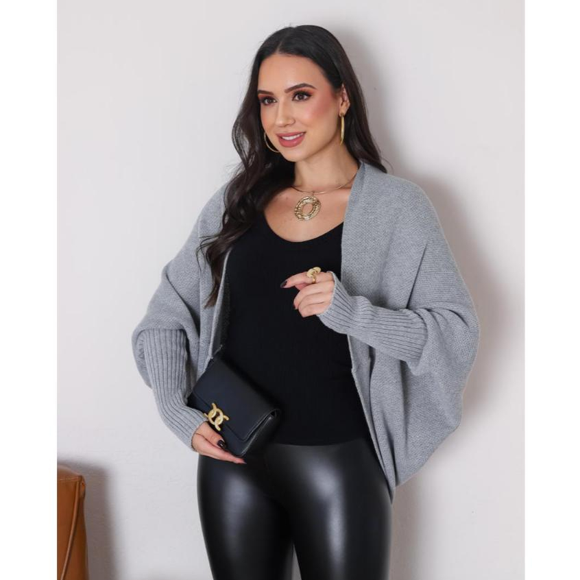 Capa Poncho Blusa Feminina em Tricot Manga Longa Outono/Inverno