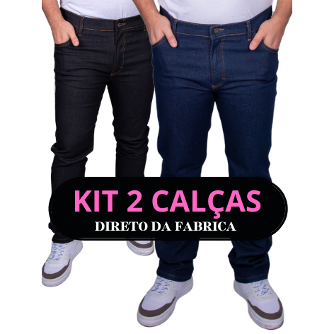 Kit 2 Calças Jeans Masculina Trabalho Elastano Lycra Preto Azul Escuro