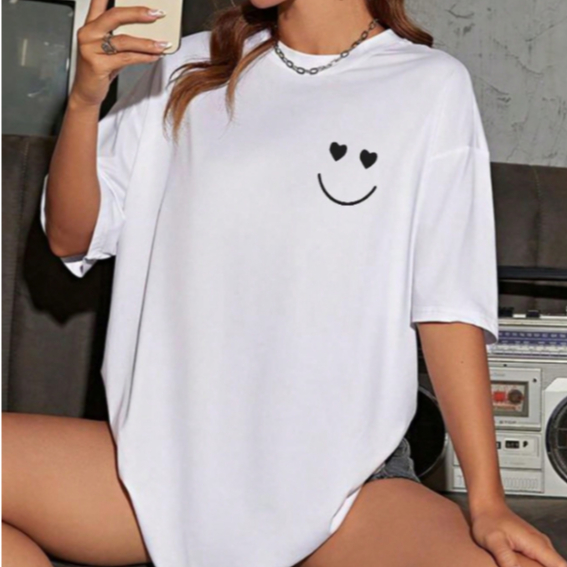 Camiseta Feminina Moda Tendencia Verão Sorriso Bolso