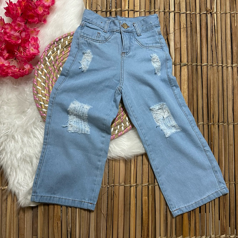 CALÇA MENINAS INFANTIL WIND LEG DESFIADA JEANS SAMIRA