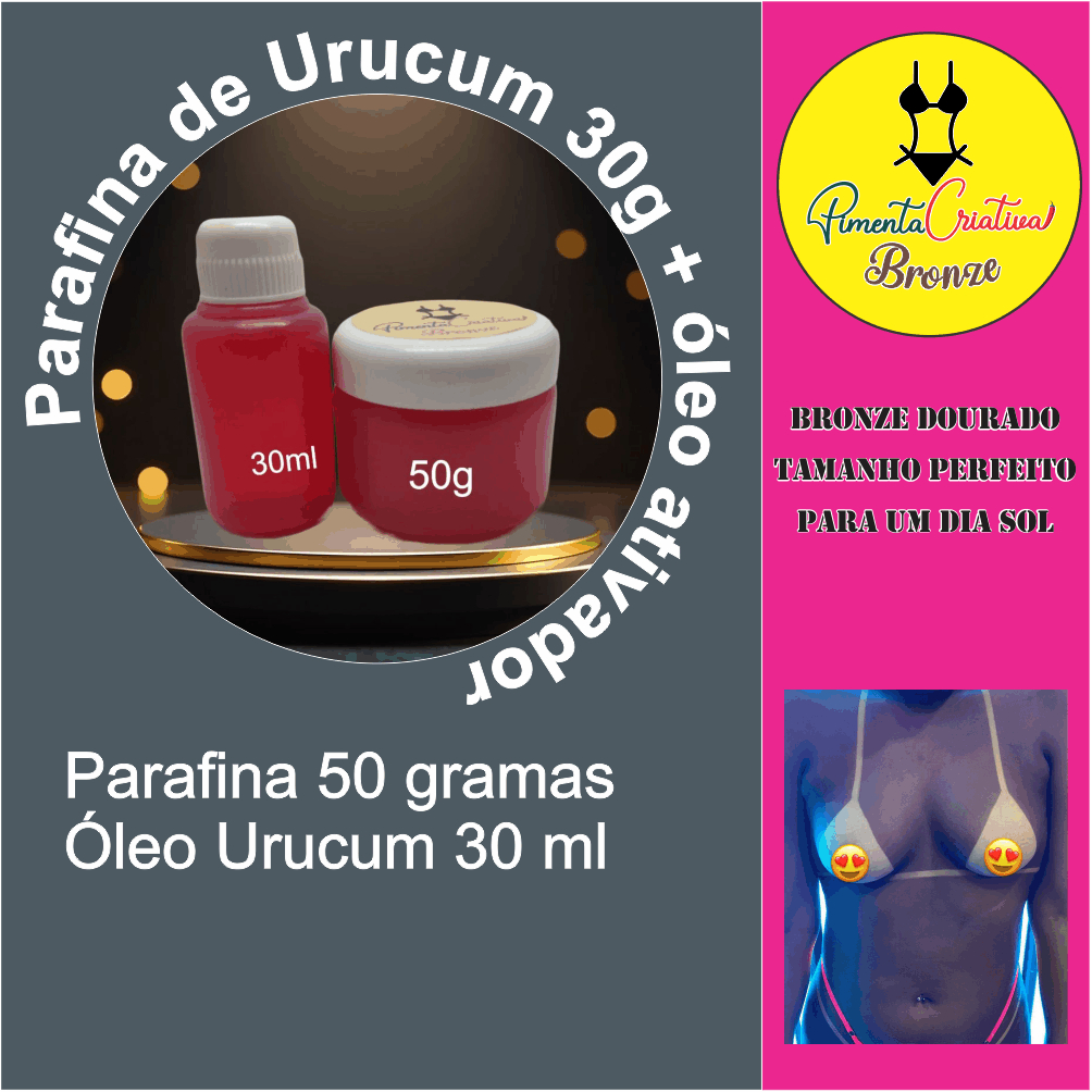 Parafina de Urucum 50g + óleo ativador de urucum 30ml Marquinha neon