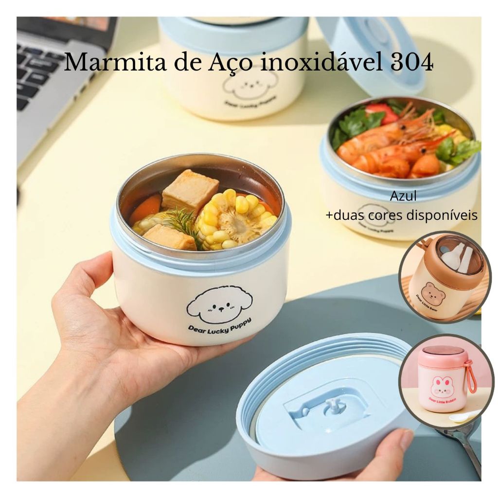 Lancheira isolada para crianças de 530/600ML Panela Forro De AçoInoxidável Com Colher