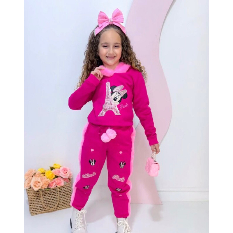 CONJUNTO MOLETOM INFANTIL JUVENIL MINNIE PARIS FLANELADO DO 2 ao 10