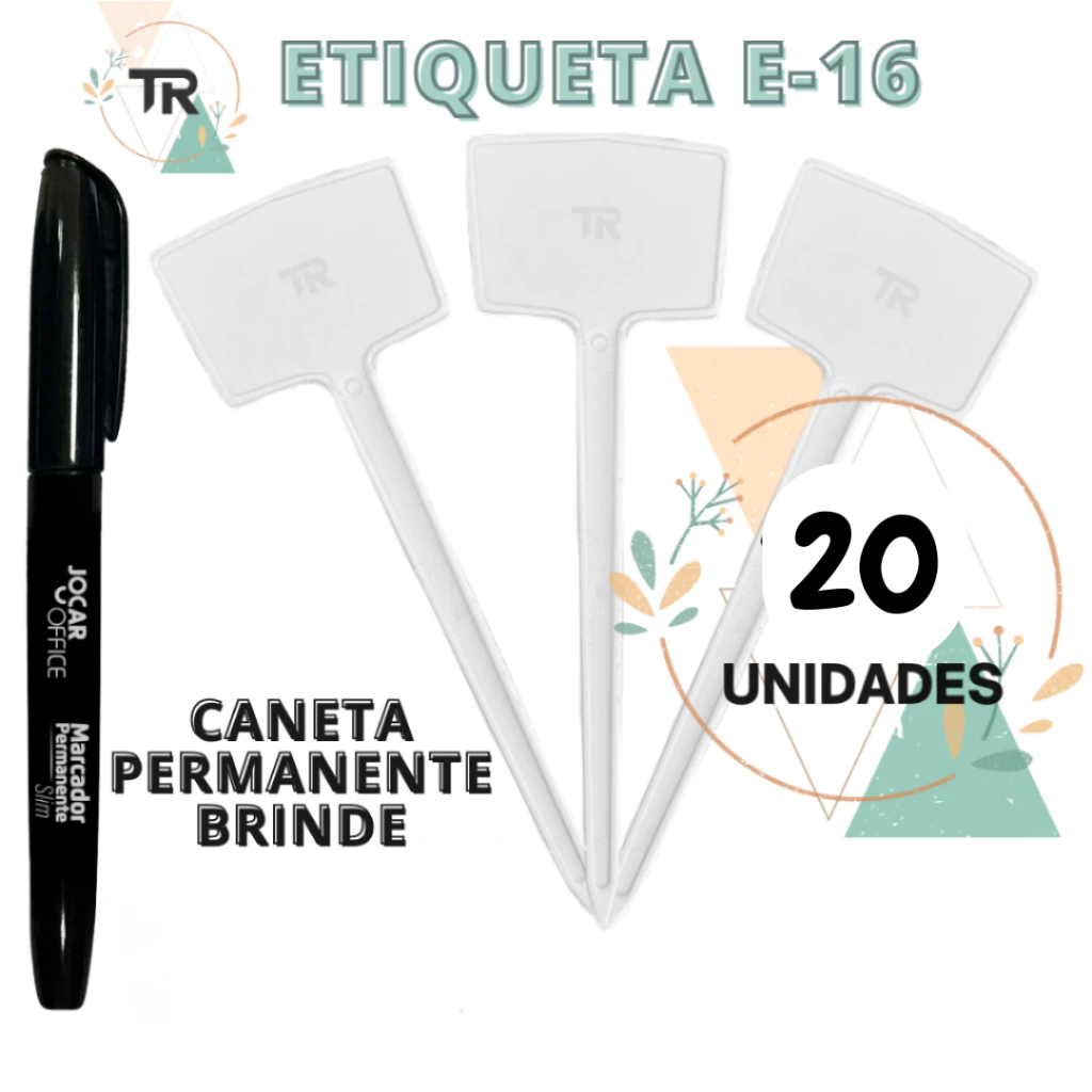 20 Etiquetas plaquinha de identificação E-16 +  Brinde Caneta Permanente
