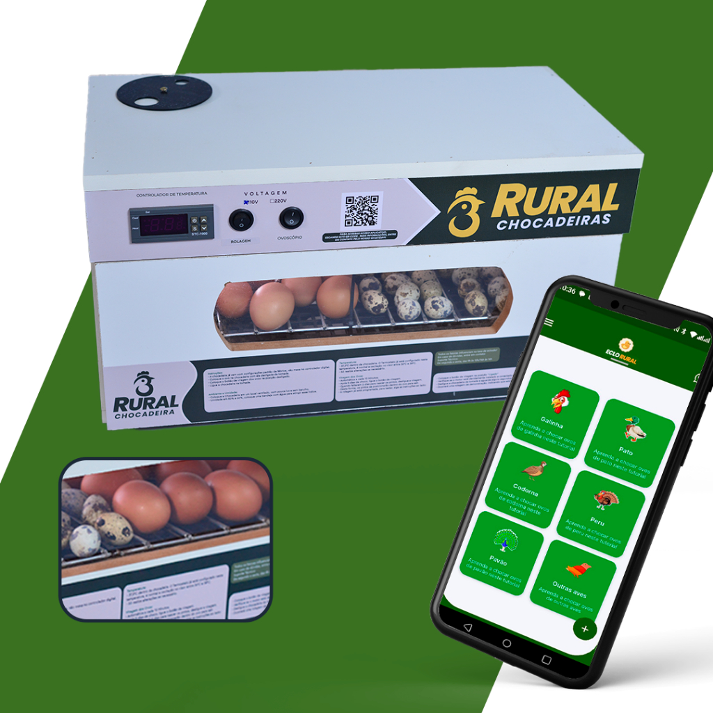 Chocadeira Automatica 35 a 45 Ovos de Galinha ou 90 Ovos de Codorna + Ovoscopio + APP de BÔNUS
