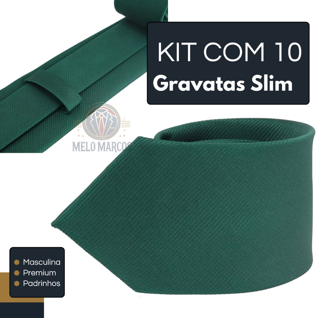 Kit 10 Gravata Social Slim Padrinhos Noivos Casamento Congresso Eventos