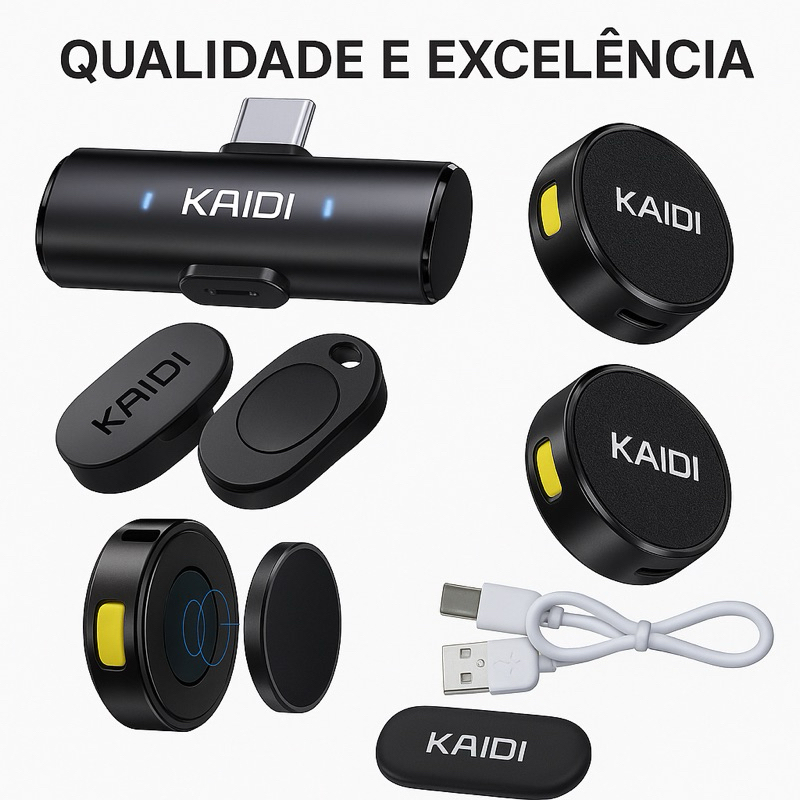 Microfone de lapela duplo redondo magnético Kaidi Lightning E Tipo-C descreto Para podcast video