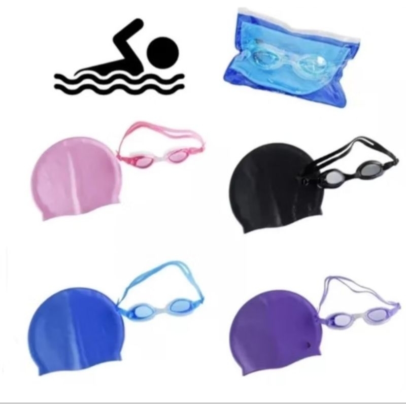 Kit De Natacao com Touca Silicone E Oculos Para jovens E Adultos
