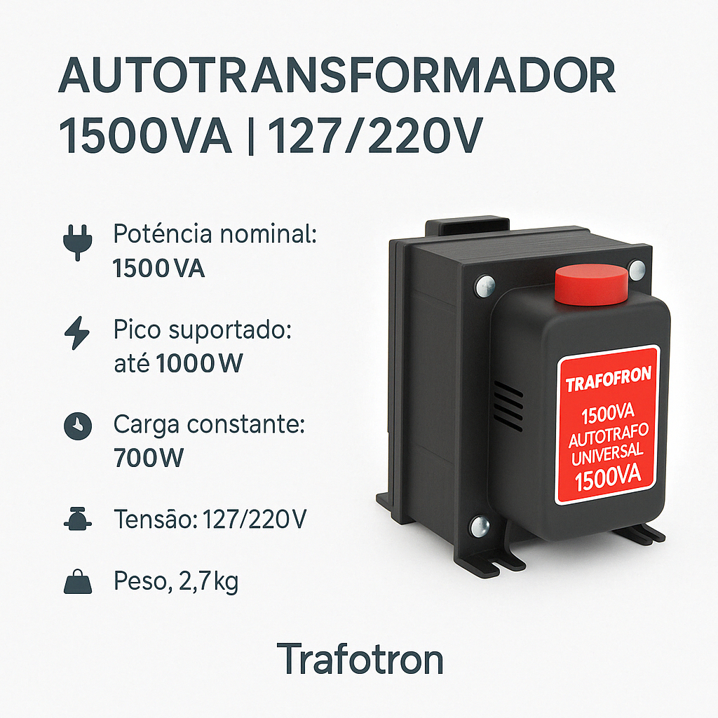 Transformador de Energia 1500va 110v 220v Bivolt