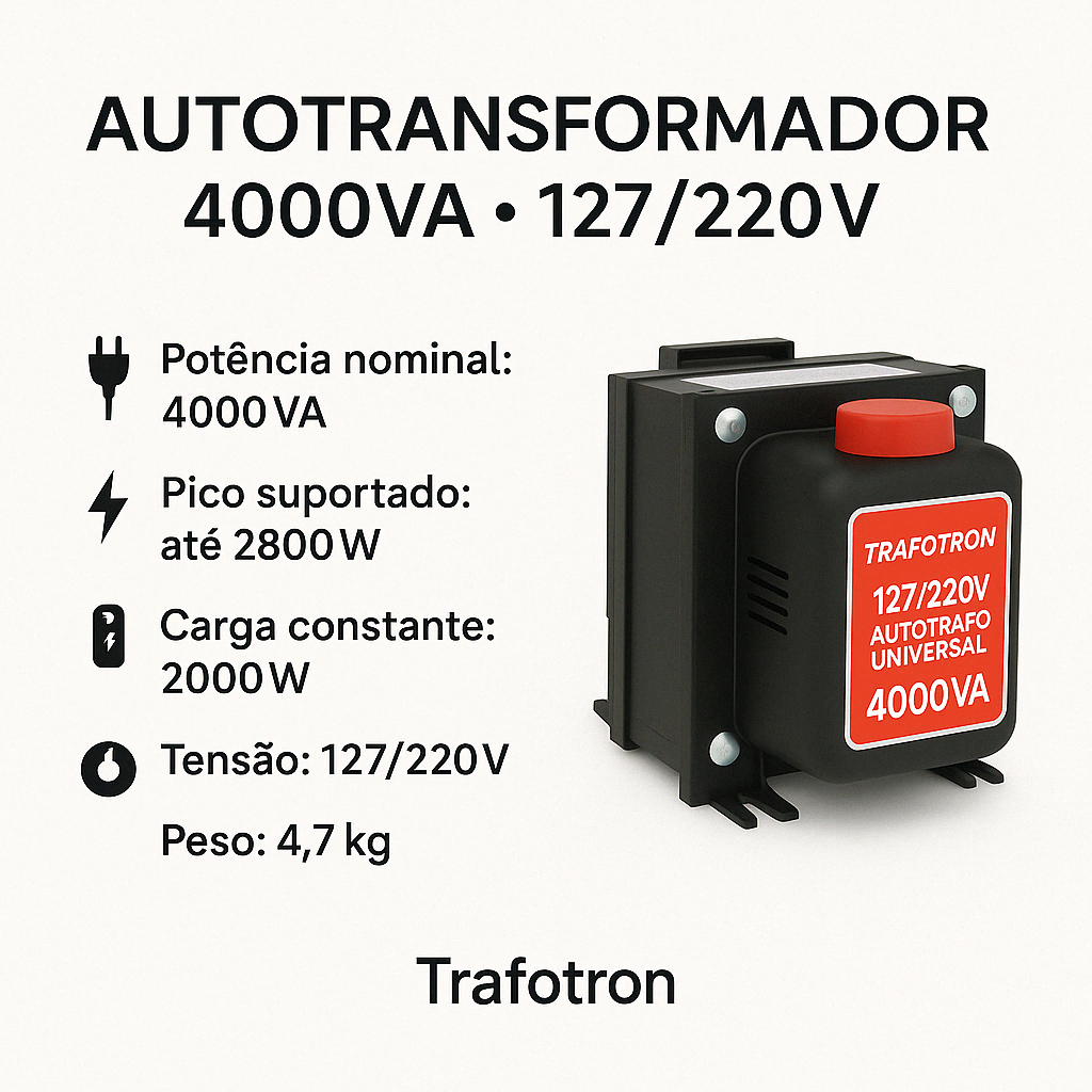 Transformador de Energia 4000va 110/220 para ar condicionado 10,000btus