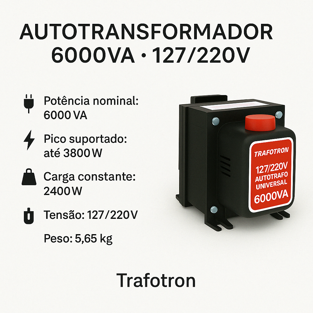 Auto Transformador de Energia 6000va 110v 220v Ar 12000btus