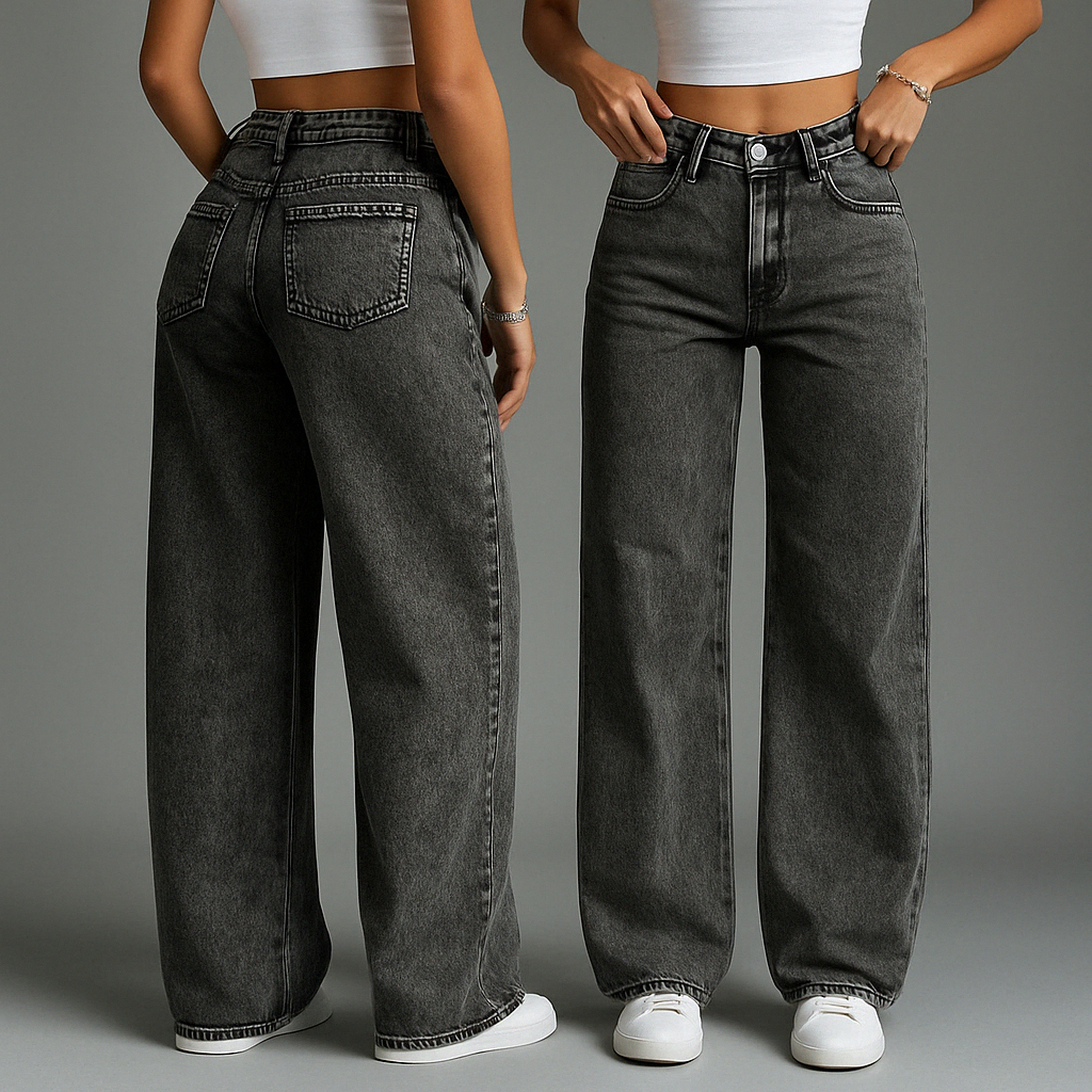 Calça Jeans Feminina Wideleg Pantalona Grafite Marmorizada 34 Ao 44