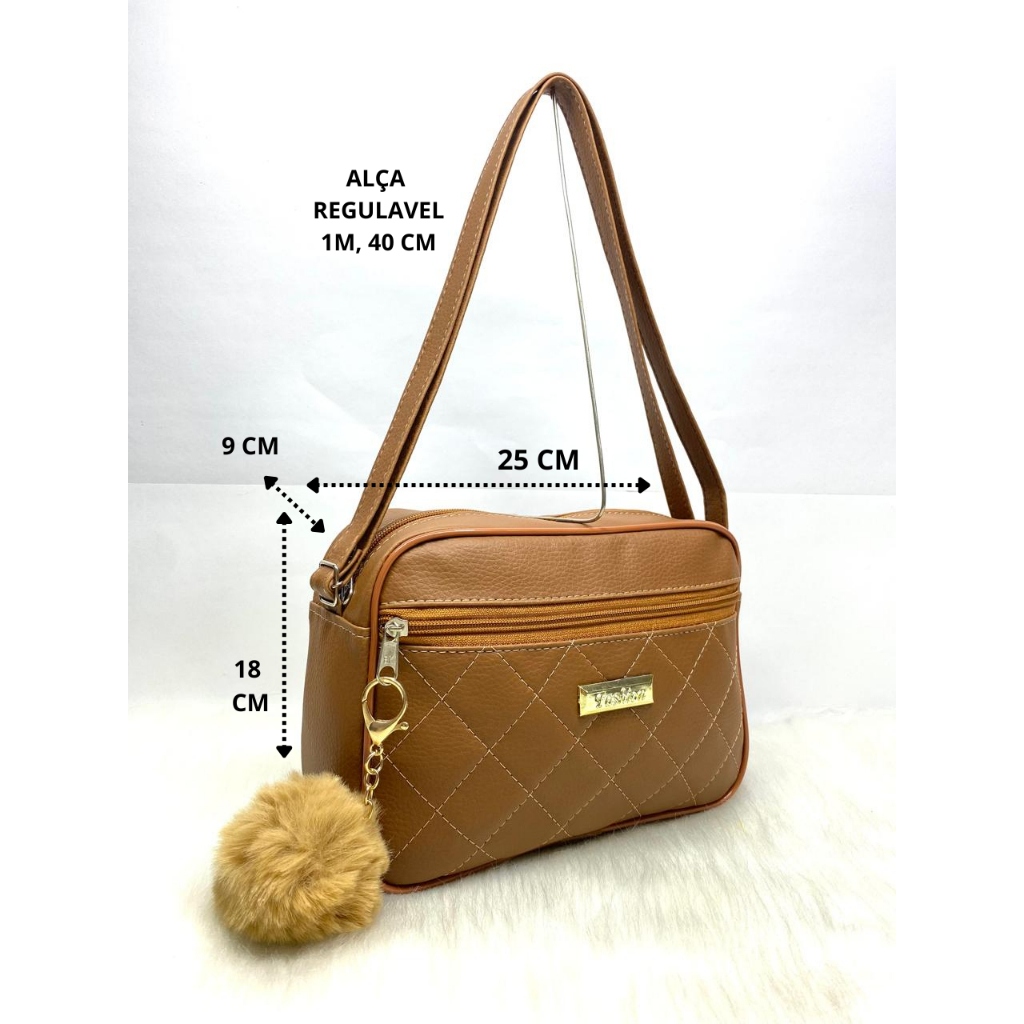 Bolsa Feminina Transversal Casual Pequena 25x18 Alça Regulável + Pompom