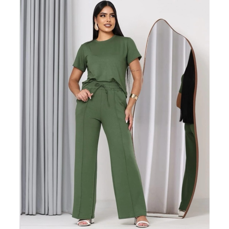 Conjunto moletinho feminino inverno outono moda manga curta